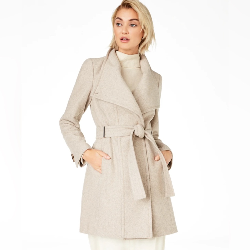 Calvin Klein Beige Wool Blend Belted Pea Coat